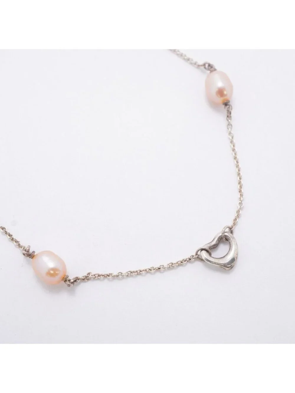 Tiffany & Co Bre Open Heart Pearl by the Yard 925 Sterling Silver Pink Bracelet